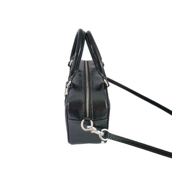 Coach CW190 Satchel Crossbody Crinkled Patent Leather Black Small Handbag - Picture 3 of 7